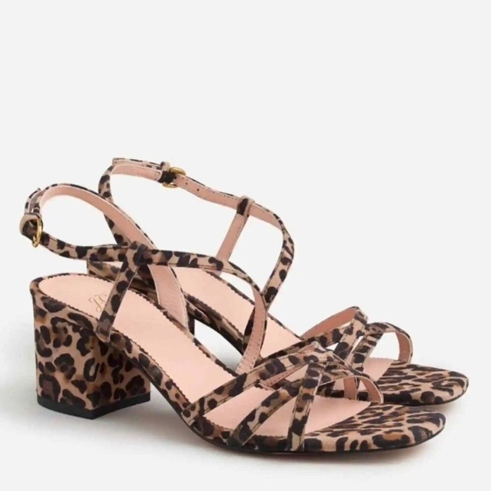 J. Crew Odette leopard print block heel leather Strappy‎ Sandals size 6